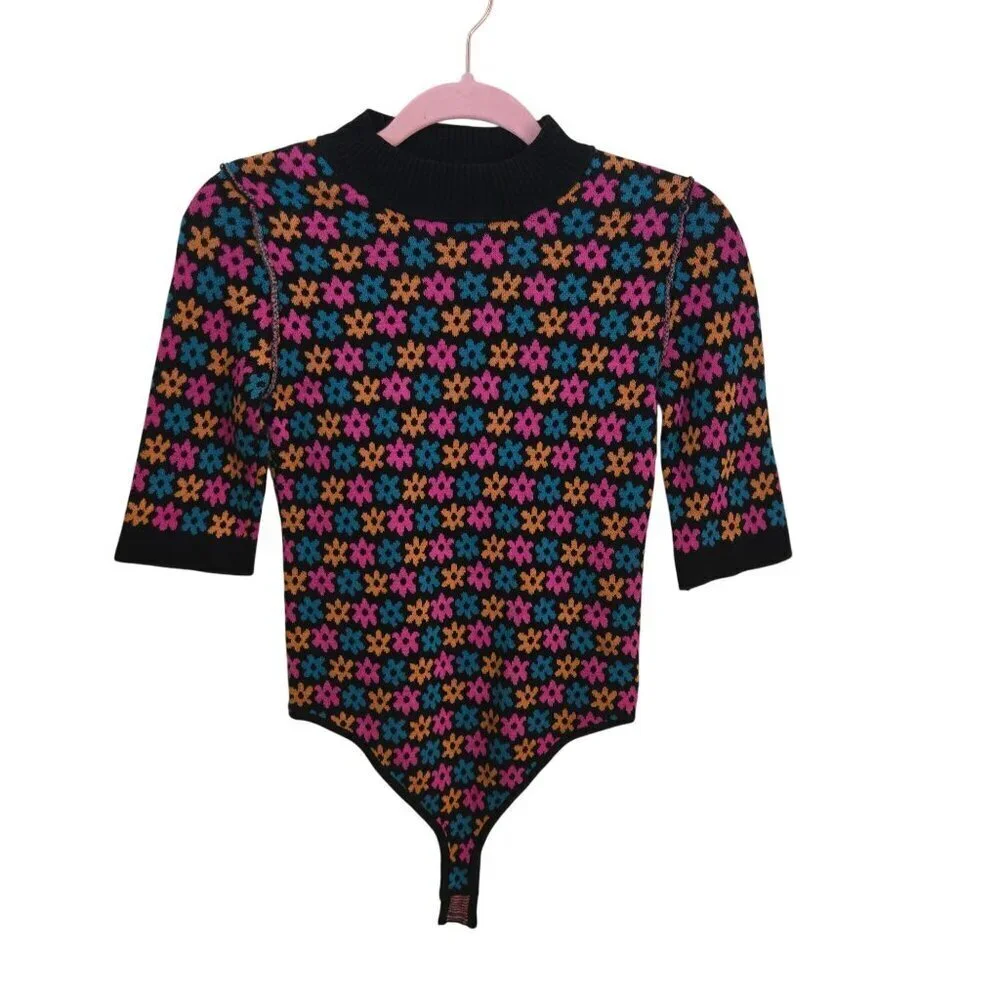 Free People Winter Warmer Bodysuit Black Motif Size XS